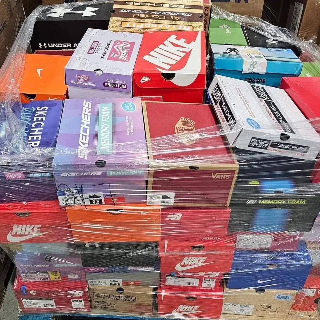 Wholesale shoes liquidation pallets stocked in Indiana warehouse ready for shipping
